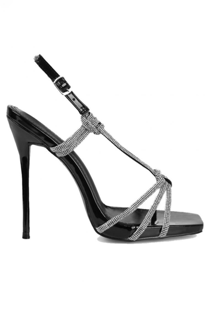 Sparkling Rhinestone Square Toe Buckle Ankle Strap Party High Heels-Black-Hayhty.All Rights Reserved.