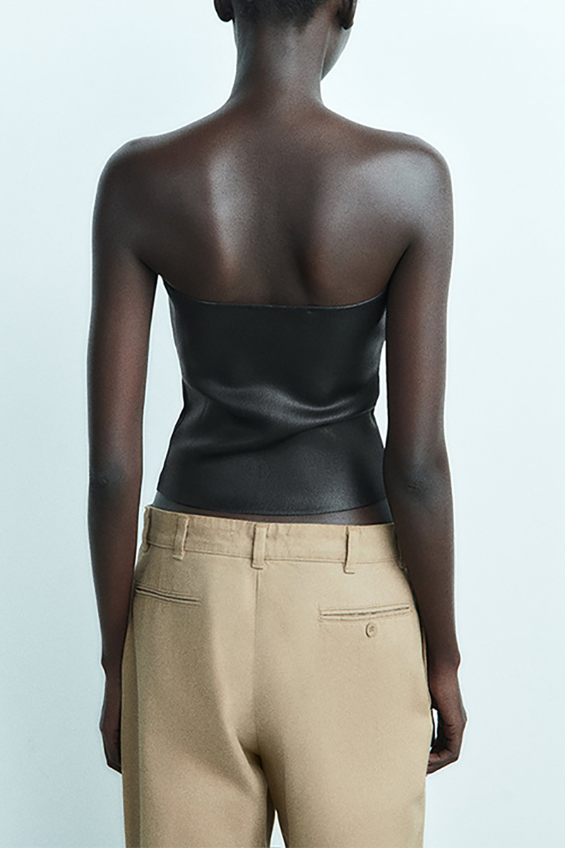 Sheen Metallic Finish Sweetheart Neckline Strapless Crop Top-Gold-Hayhty.All Rights Reserved.
