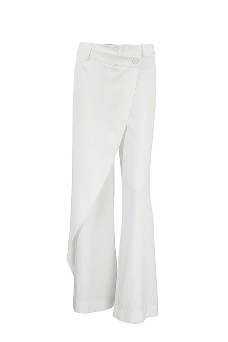 High Waist Overlay Asymmetric Straight Leg Pants-White-Hayhty.All Rights Reserved.