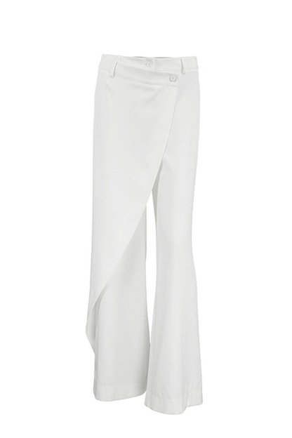 High Waist Overlay Asymmetric Straight Leg Pants-White-Hayhty.All Rights Reserved.