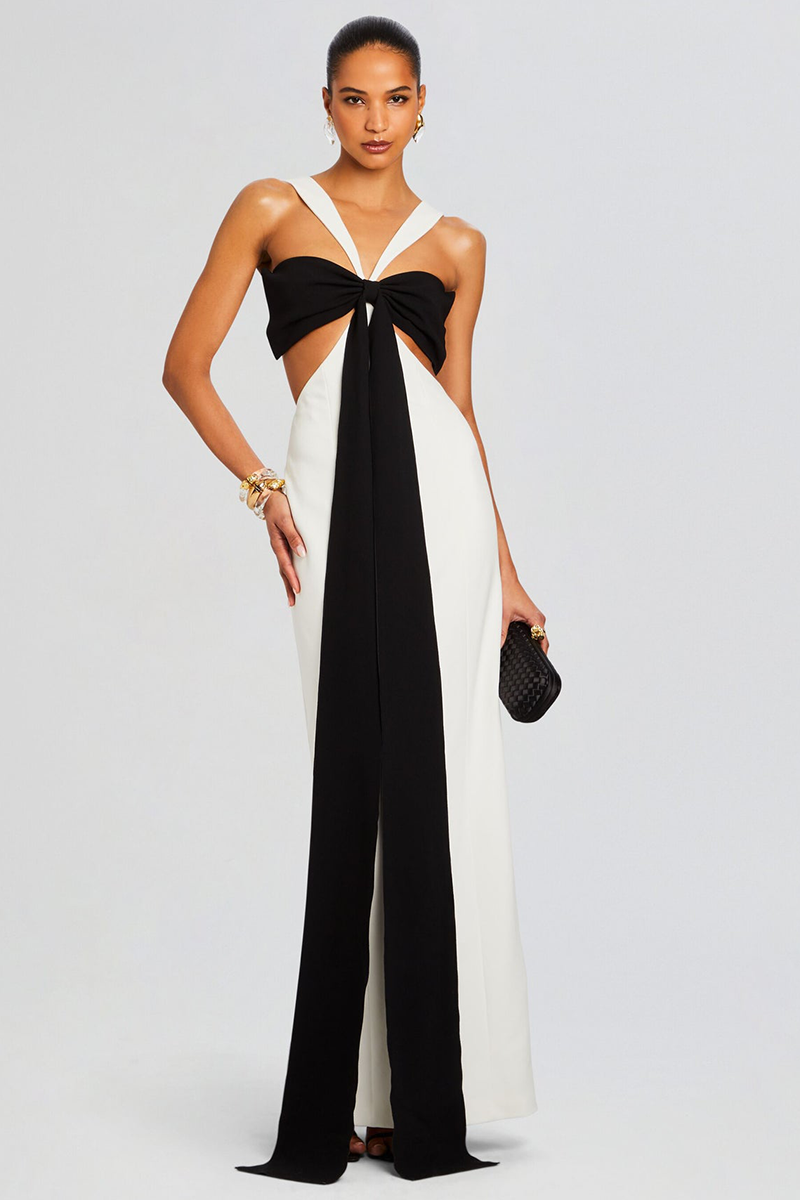 Sleeveless Cutout Colorblock Backless Gowns Maxi Dresses-Black-Hayhty.All Rights Reserved.