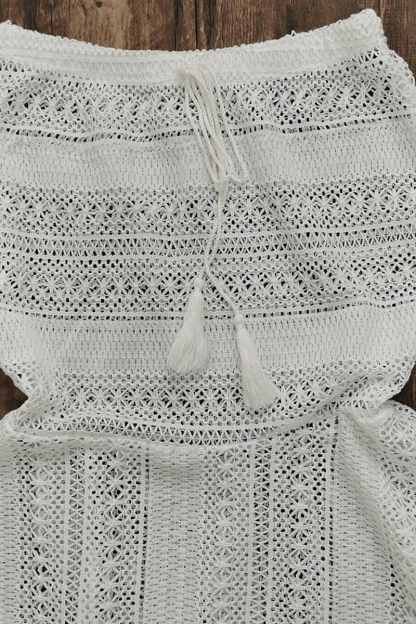 Lace Hollow Out White Tied Up Halter Deep V Neck 3-Piece Bikini Sets-Hayhty.All Rights Reserved.