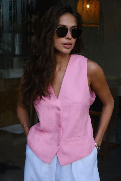 V Neck Solid Color Casual Vest-Green-Hayhty.All Rights Reserved.