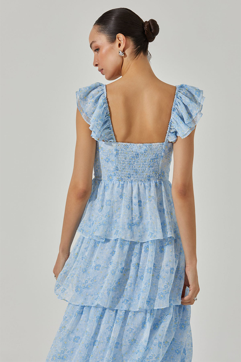 Ruffled Straps Tiered Flounced Slit Maxi Dresses-Blue-Hayhty.All Rights Reserved.