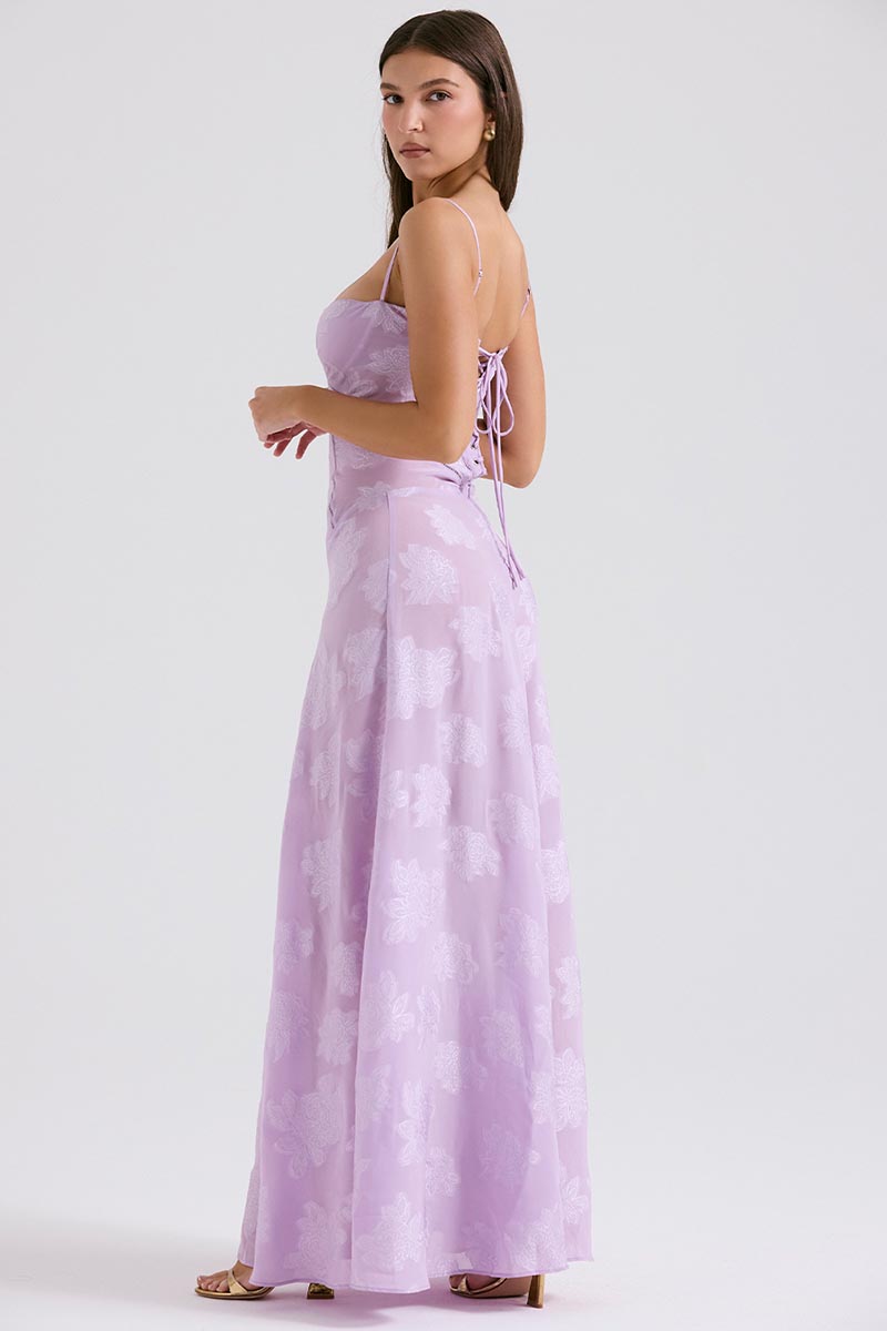 Elegant Floral Print Quilted Lace Up Back Formal Party Flowy Maxi Dresses-Green-Hayhty.All Rights Reserved.