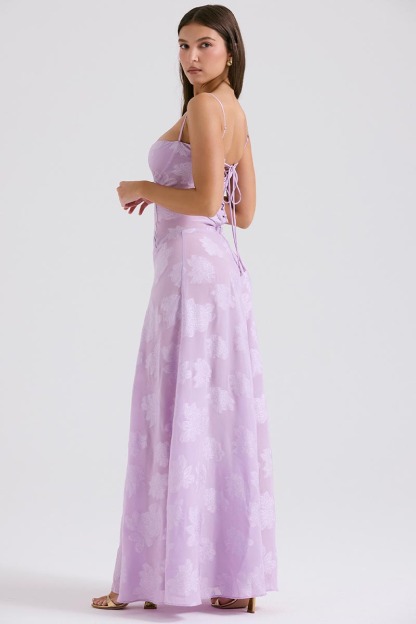 Elegant Floral Print Quilted Lace Up Back Formal Party Flowy Maxi Dresses-Green-Hayhty.All Rights Reserved.