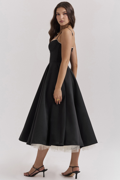 Elegant Cinch Waist Party Bridesmaid Tulle Layered Midi Slip Dresses-Pink-Hayhty.All Rights Reserved.