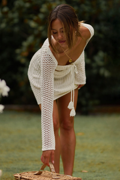 Cut Out Knit Hollow Out Lace Up Vacation Mini Dress-Hayhty.All Rights Reserved.