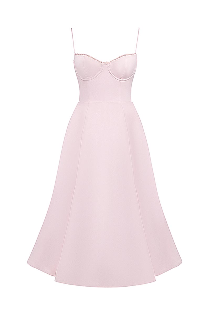 Elegant Cinch Waist Party Bridesmaid Tulle Layered Midi Slip Dresses-Pink-Hayhty.All Rights Reserved.