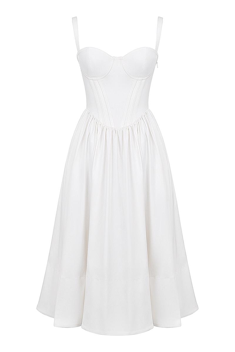 Spaghetti Strap Corset Lace Up Pocket Slit Midi Dresses-White-Hayhty.All Rights Reserved.