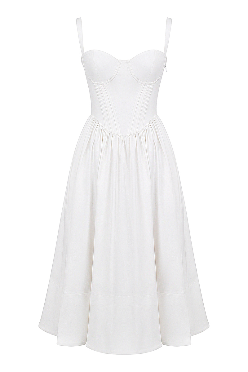 Spaghetti Strap Corset Lace Up Pocket Slit Midi Dresses-White-Hayhty.All Rights Reserved.