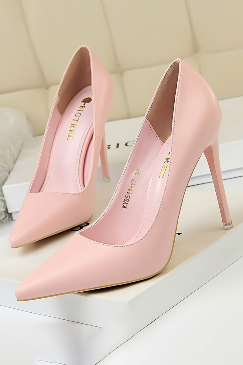 PU Leather Solid Color Pointy Toe Stiletto Heels-Black-Hayhty.All Rights Reserved.