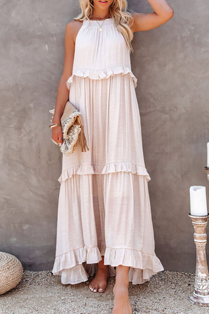 Ruffled Tiered Sleeveless Irregular Vacation Maxi Dresses-Hayhty.All Rights Reserved.