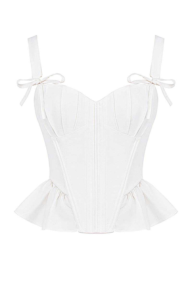 Wide Strap Tie Up Bow Cinch Waist Ruffled Crop Cami-White-Hayhty.All Rights Reserved.
