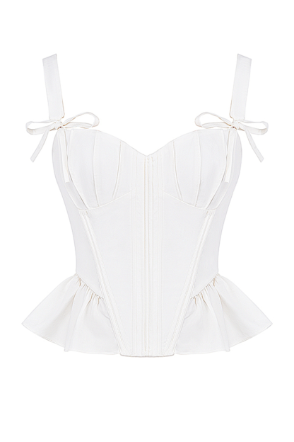 Wide Strap Tie Up Bow Cinch Waist Ruffled Crop Cami-White-Hayhty.All Rights Reserved.