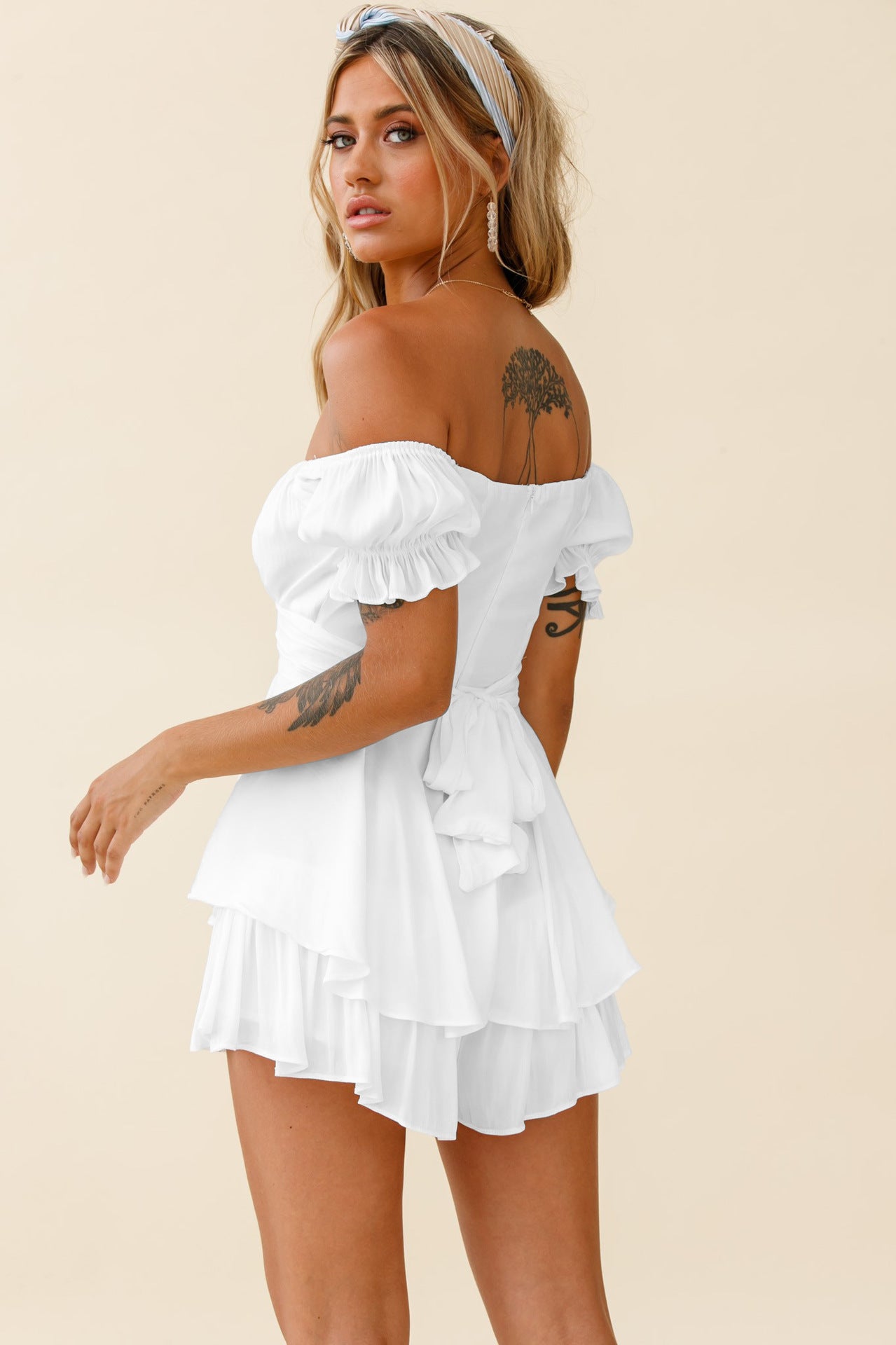 Off Shoulder Short Sleeve Jumpsuit-Hayhty.All Rights Reserved.