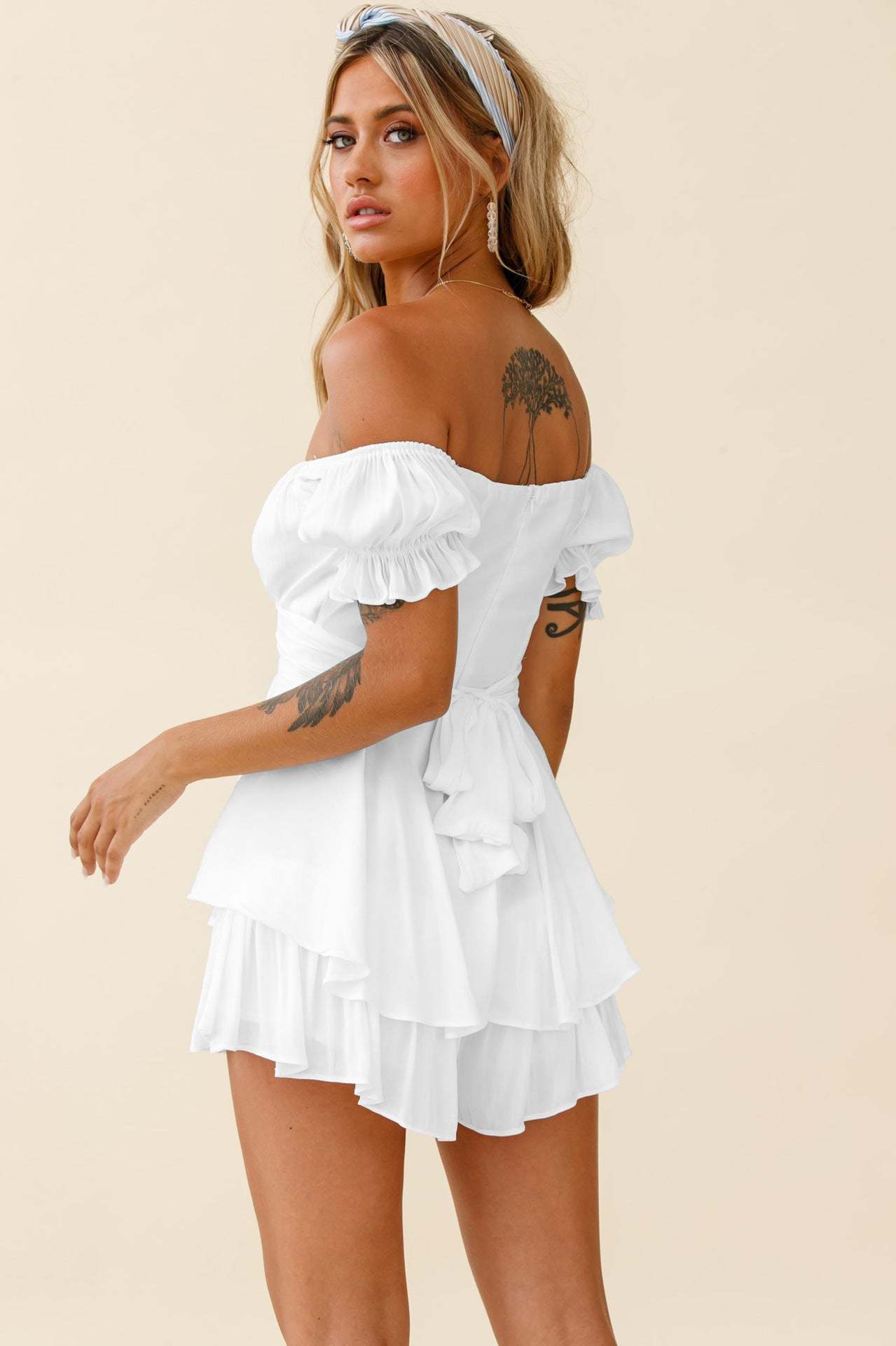 Off Shoulder Short Sleeve Jumpsuit-Hayhty.All Rights Reserved.