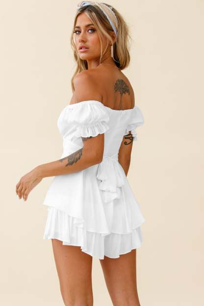 Off Shoulder Short Sleeve Jumpsuit-Hayhty.All Rights Reserved.