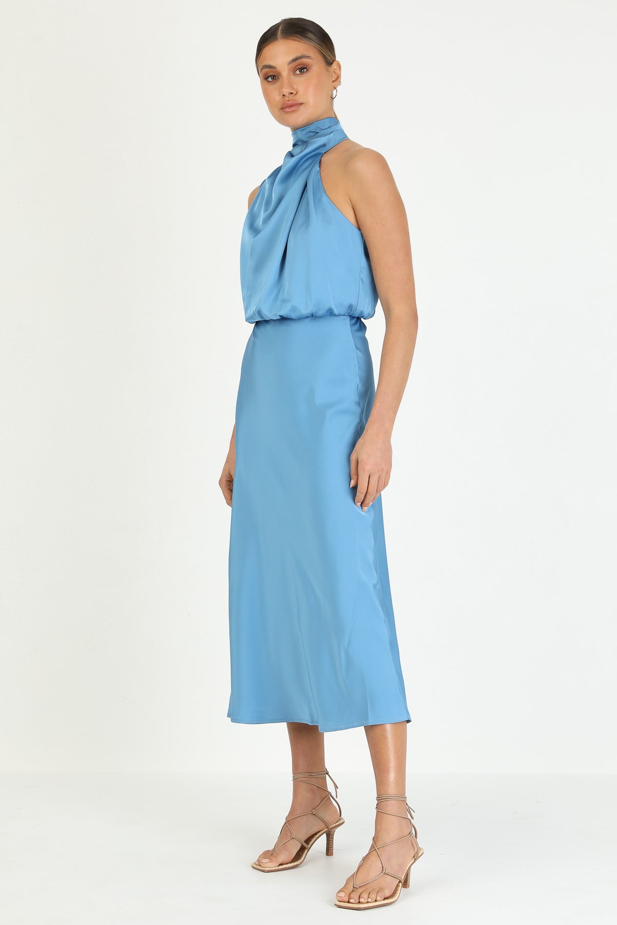 Turtleneck Sleeveless Satin Midi Dresses-Hayhty.All Rights Reserved.