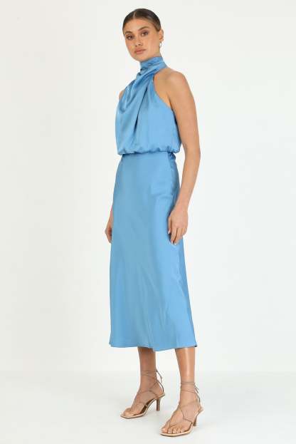 Turtleneck Sleeveless Satin Midi Dresses-Hayhty.All Rights Reserved.
