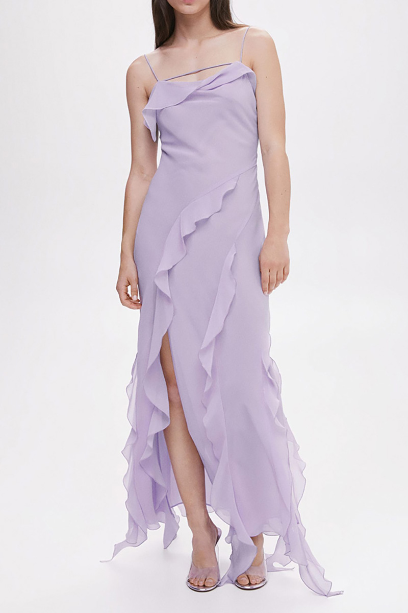 Cami Irregular Neck Ruffle Backless Tied Up Slit Tulle Formal Party Maxi Dress-Hayhty.All Rights Reserved.