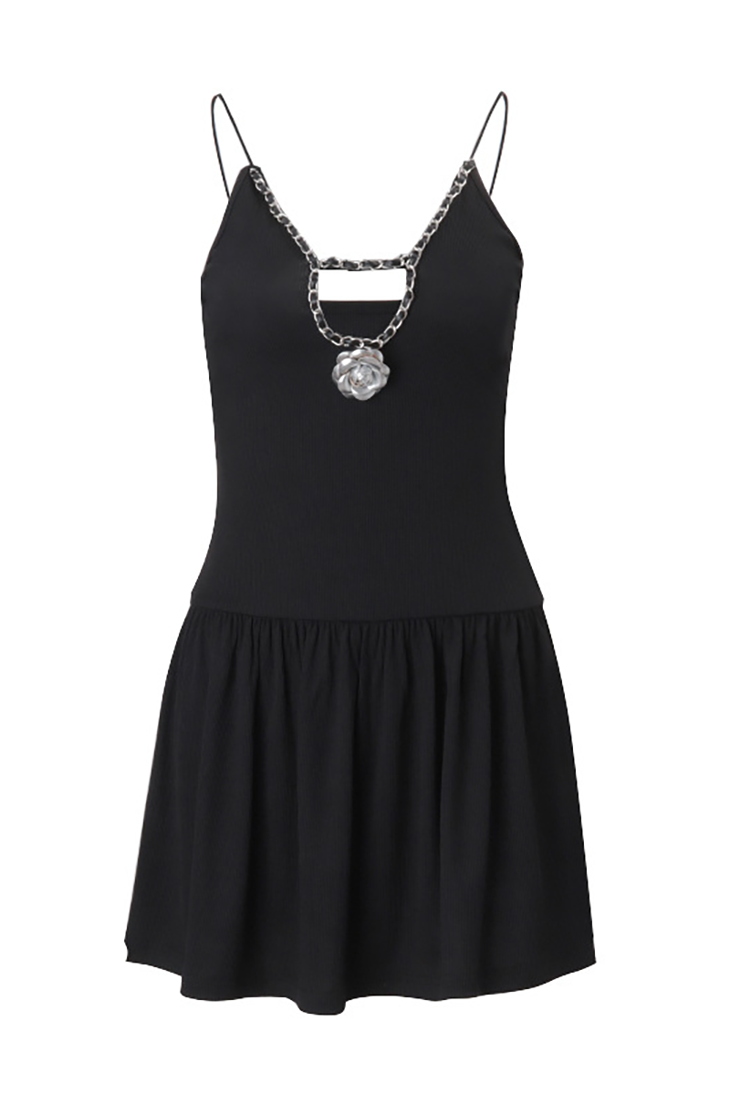 3D Flower Deep V Neck Knit Patchwork Cinch Waist Slip Mini Dresses-Khaki-Hayhty.All Rights Reserved.