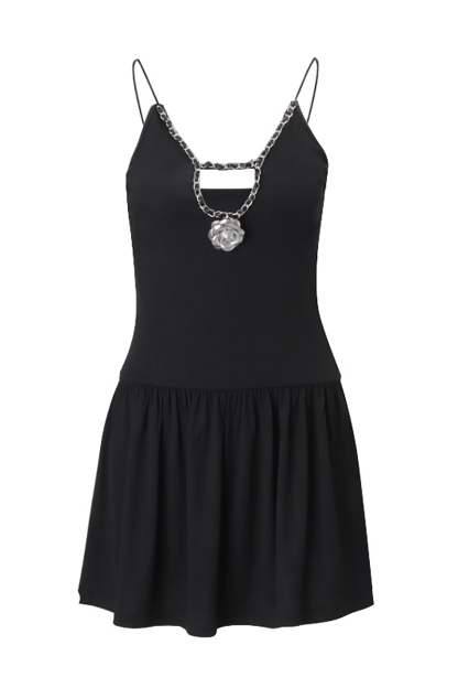 3D Flower Deep V Neck Knit Patchwork Cinch Waist Slip Mini Dresses-Khaki-Hayhty.All Rights Reserved.