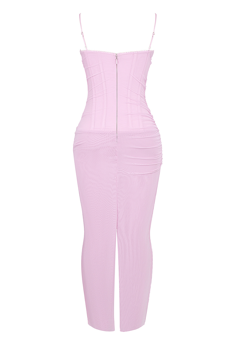 Lace Patchwork Corset Bodycon Maxi Slip Dresses-Pink-Hayhty.All Rights Reserved.