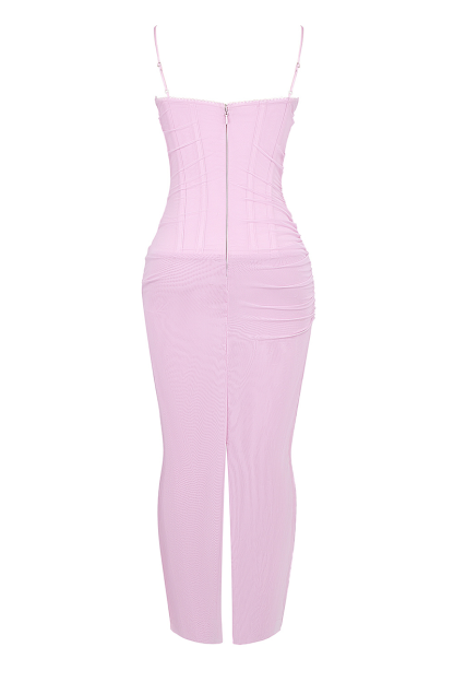 Lace Patchwork Corset Bodycon Maxi Slip Dresses-Pink-Hayhty.All Rights Reserved.