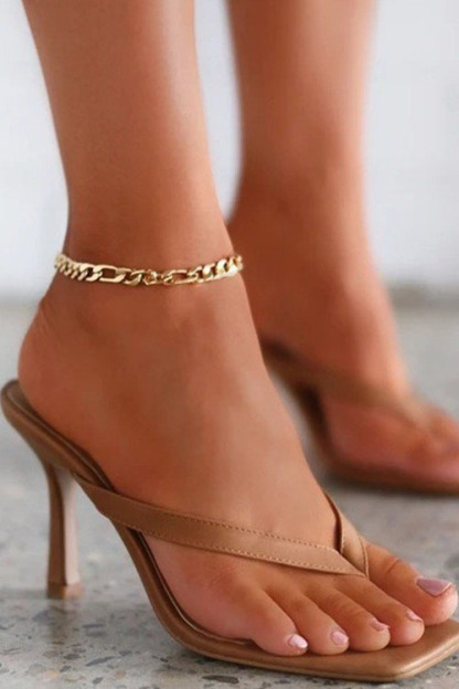 Square Toe Flip Flops Medium High Heel Sandals-Hayhty.All Rights Reserved.