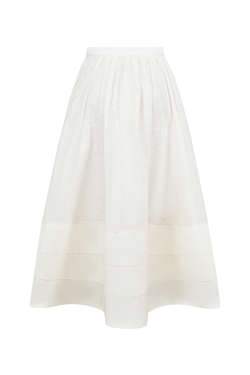 Side Cutout Embroidery Ruffled Corset Midi Skirt 2pcs Set-White-Hayhty.All Rights Reserved.