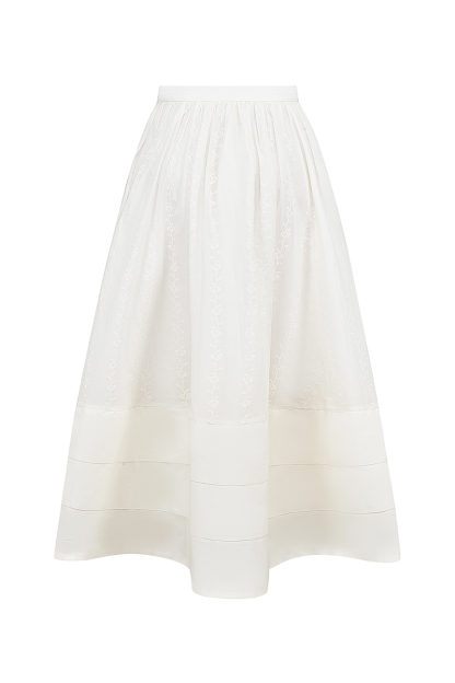 Side Cutout Embroidery Ruffled Corset Midi Skirt 2pcs Set-White-Hayhty.All Rights Reserved.