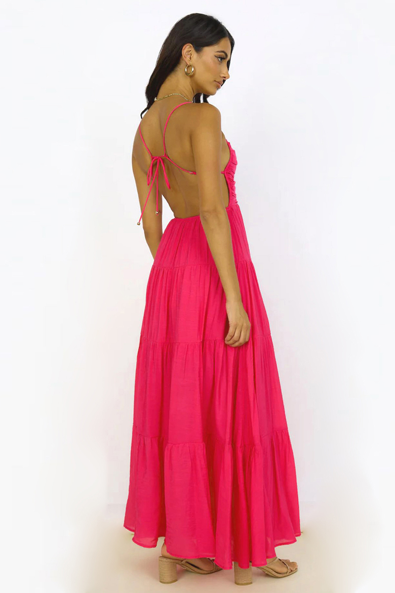 Backless Tied Up Pleated Vacation Slip Maxi Dresses-Hayhty.All Rights Reserved.