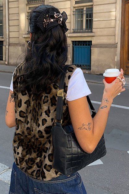 Leopard Pattern V Neck Safety Pins Outerwear Vest-LightBrown-Hayhty.All Rights Reserved.