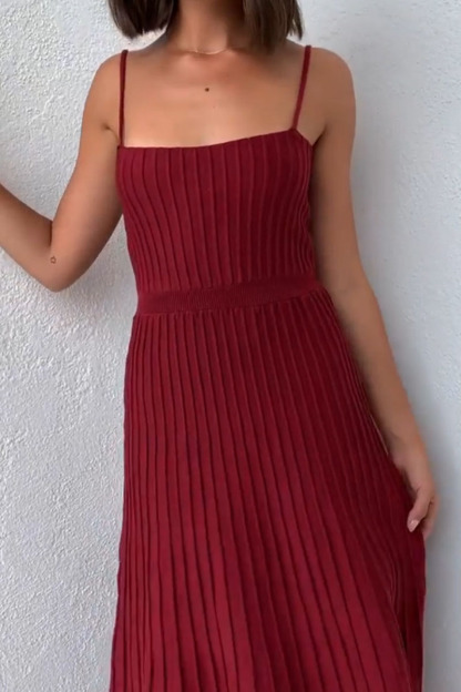 Knit Boat Neck Spaghetti Strap A-Line Vacation Midi Dress-Hayhty.All Rights Reserved.