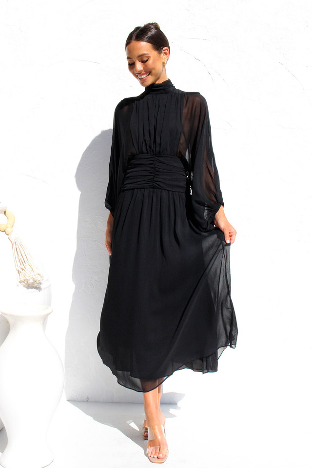 Floaty Mesh Long Sleeve Maxi Dresses-Hayhty.All Rights Reserved.