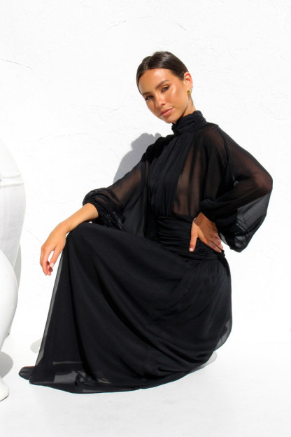 Floaty Mesh Long Sleeve Maxi Dresses-Hayhty.All Rights Reserved.
