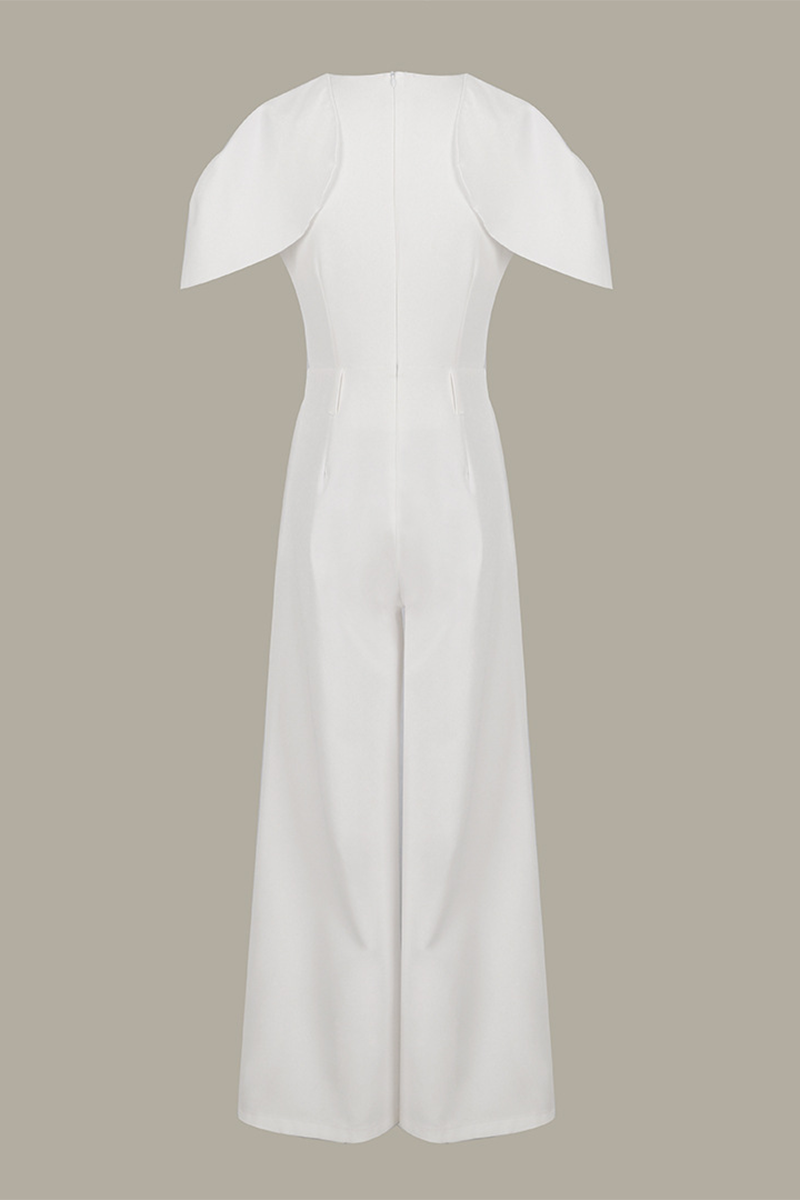 Round Neck Flutter Sleeve Cutout Wide Leg Jumpsuit-White-Hayhty.All Rights Reserved.