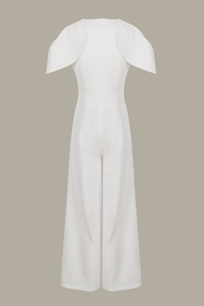 Round Neck Flutter Sleeve Cutout Wide Leg Jumpsuit-White-Hayhty.All Rights Reserved.