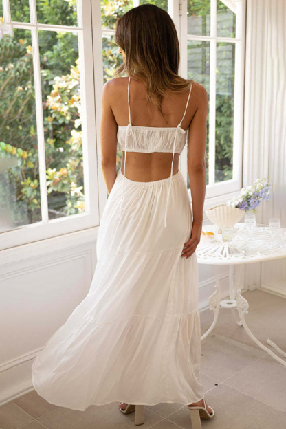 Ruched Cut Out Tiered Hem Vacation Slip Maxi Dress-Hayhty.All Rights Reserved.