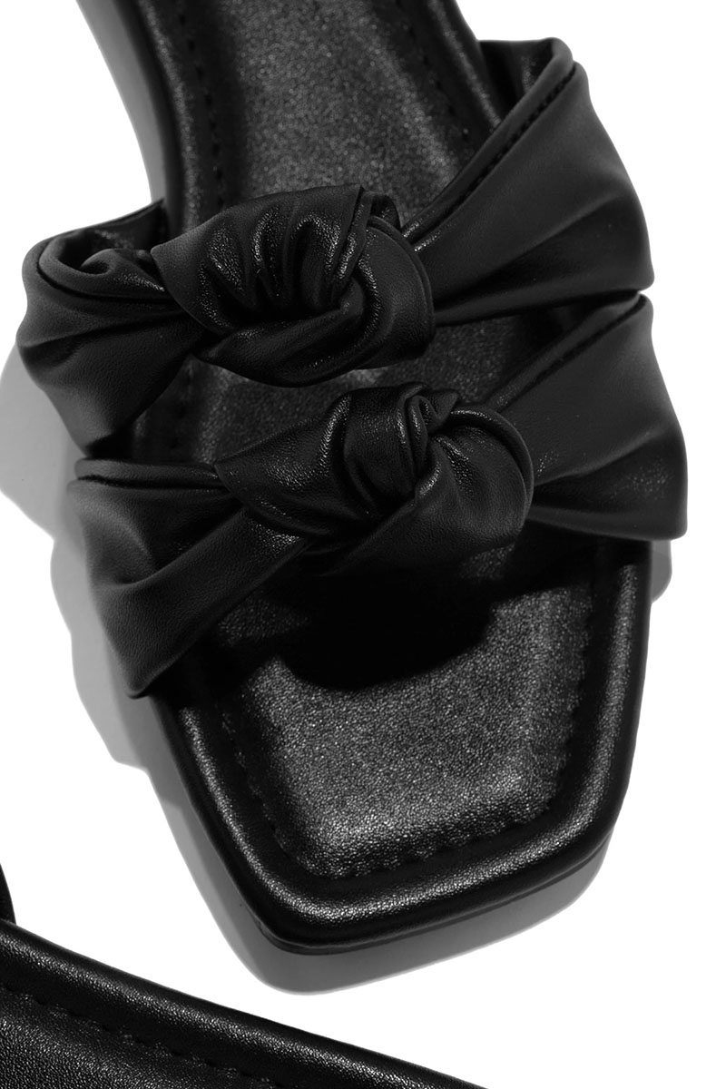 PU Leather Knotted Cutout Pleated Flat Slippers-Hayhty.All Rights Reserved.