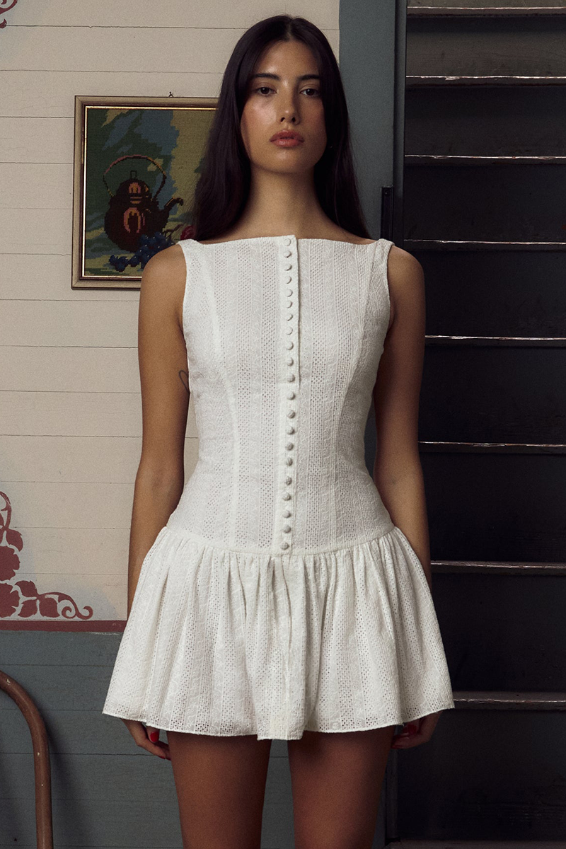 Button Up Cinch Waist Pleated Hem Backless Solid Color Mini Tank Dresses-White-Hayhty.All Rights Reserved.