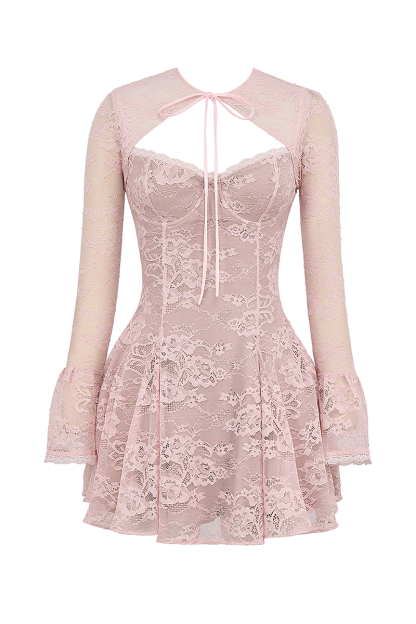 Tie Up Long Sleeve Shrug Lace Slip Mini Dresses Matching Set-Pink-Hayhty.All Rights Reserved.