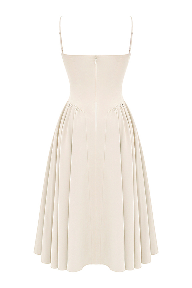 Elegant Cinch Waist Pleated Formal Party Slip Midi Dresses-Beige-Hayhty.All Rights Reserved.