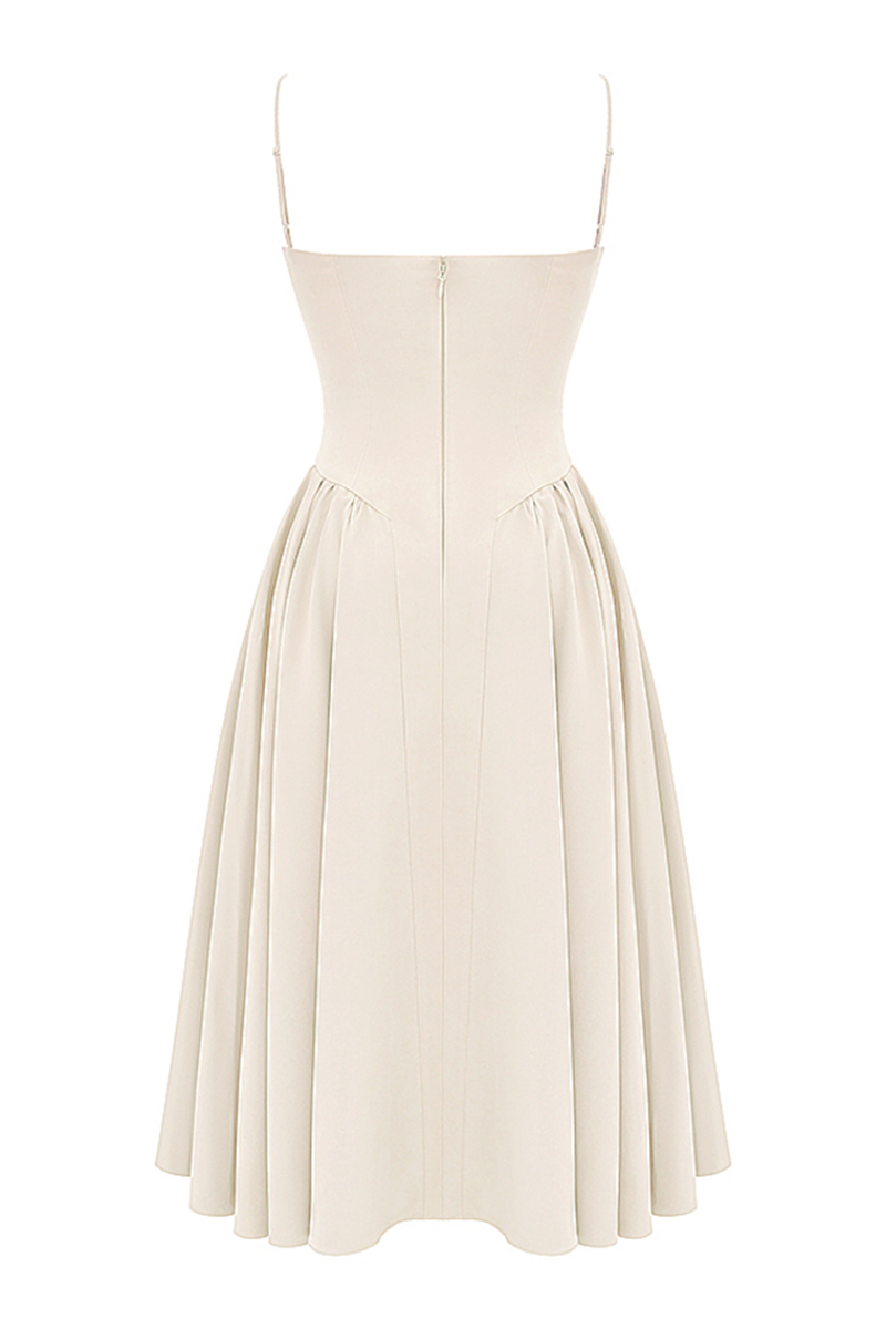 Elegant Cinch Waist Pleated Formal Party Slip Midi Dresses-Beige-Hayhty.All Rights Reserved.