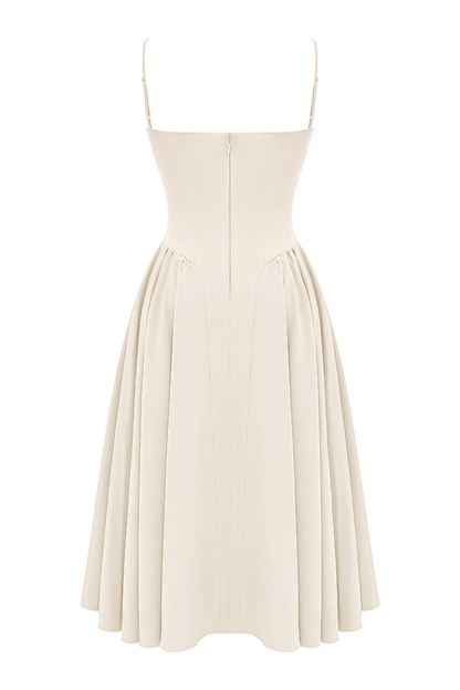 Elegant Cinch Waist Pleated Formal Party Slip Midi Dresses-Beige-Hayhty.All Rights Reserved.