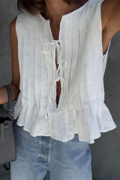Tie Up Ruffled Sleeveless Top Solid Color Maxi Skirt Matching Set-White-Hayhty.All Rights Reserved.