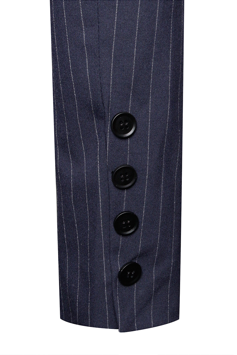 Long Sleeve Deep V Pinstripes Blazer Mini Dresses-Navy-Hayhty.All Rights Reserved.