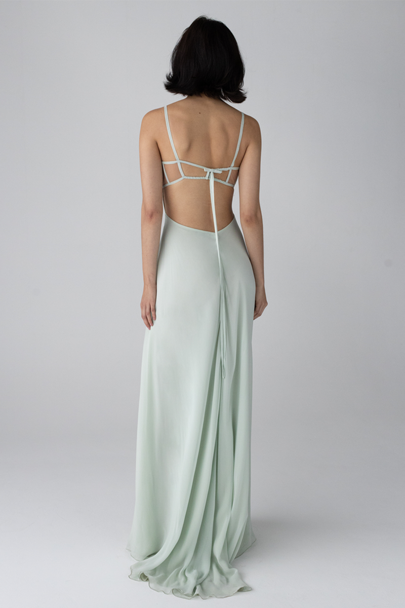 Boat Neckline Tie Up Open Back Slip Maxi Dresses-Green-Hayhty.All Rights Reserved.