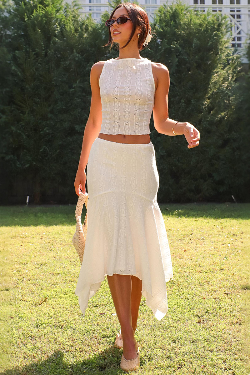 Crop Tank Top Bodycon Irregular Fishtail Midi Skirt 2pcs Set-Ivory-Hayhty.All Rights Reserved.